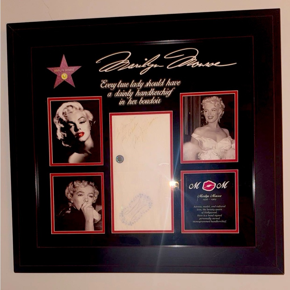 Authenticated Marilyn Monroe signed & monogrammed Handkerchief. Pictured /Framed